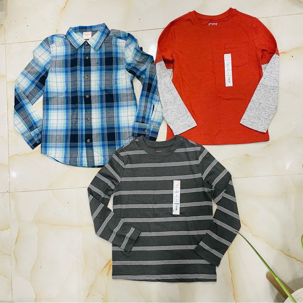 Bundle (3) Jumping Beans Boys Size 7 Long Sleeve Cotton Shirts NWT Button Down